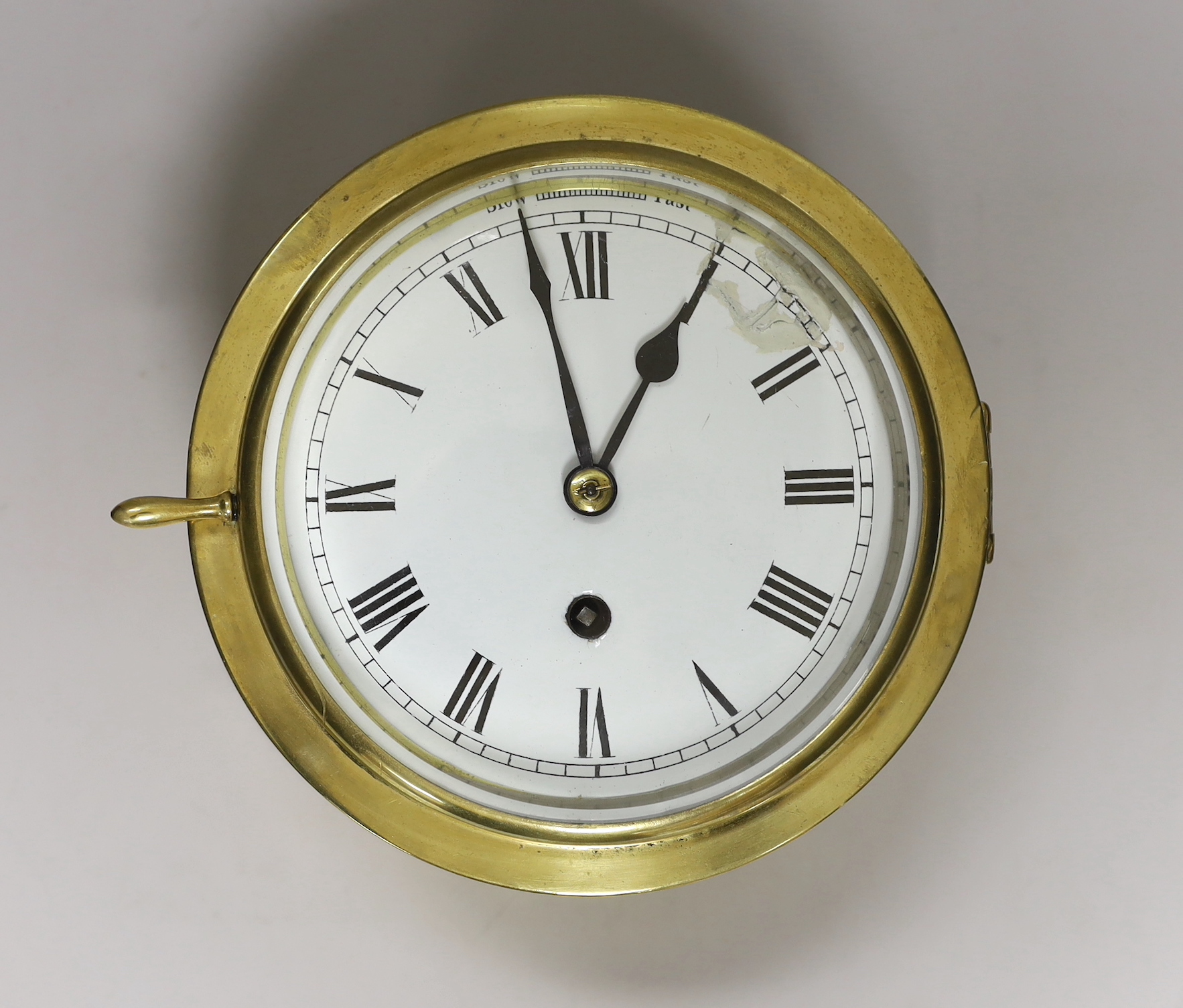 A brass bulkhead fusee ship's clock movement